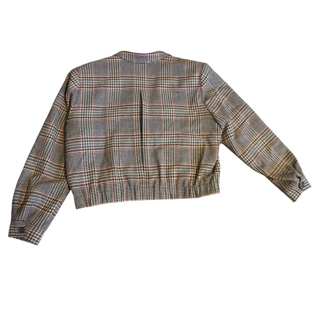 Pendleton‎ Women Houndstooth Brown Short Jacket 3 buttons 100% Virgin Wool